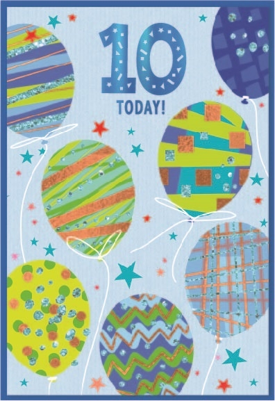 AGE 10 CARDS,Male 6`s Balloons & Stars