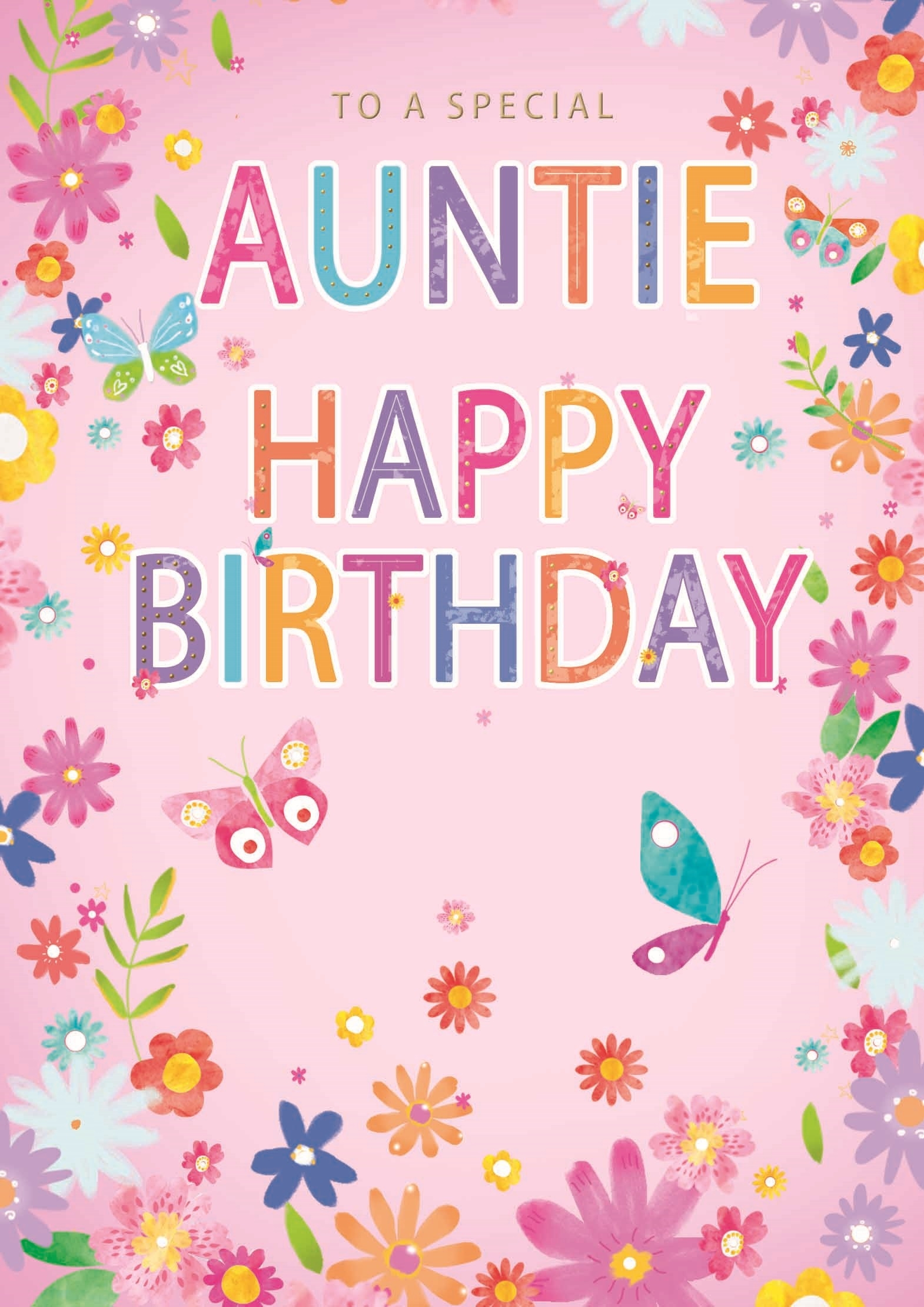BIRTHDAY CARDS,Auntie 6`s Floral Butterflies