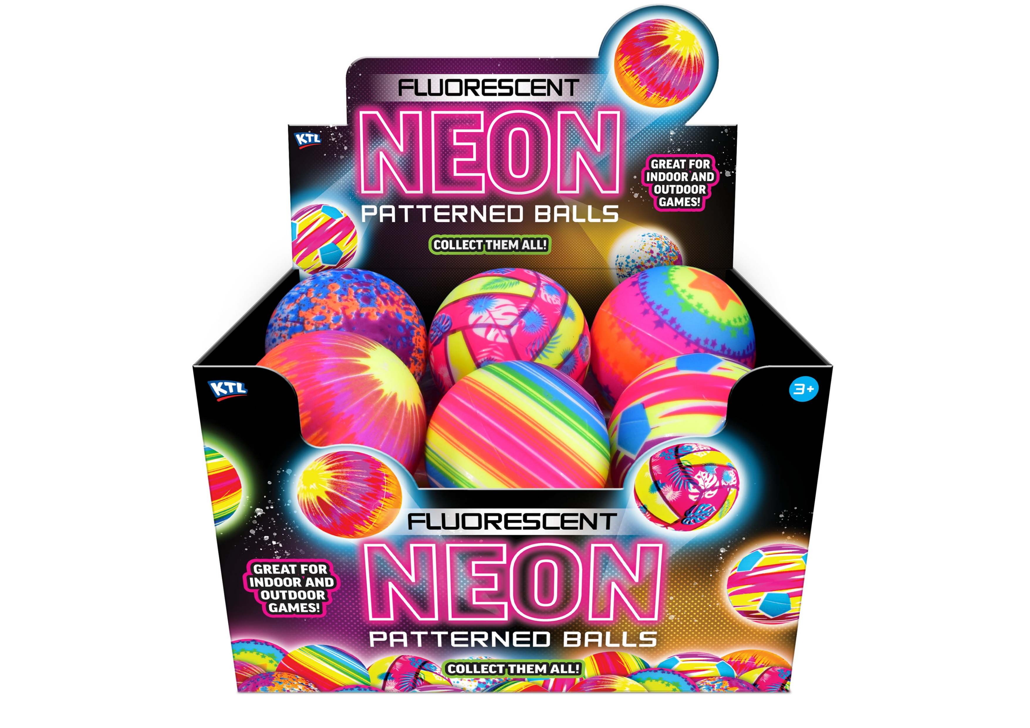 BALL, 4`` Neon Fluorescent, Printed 6 Asst CDU [Packs Only]