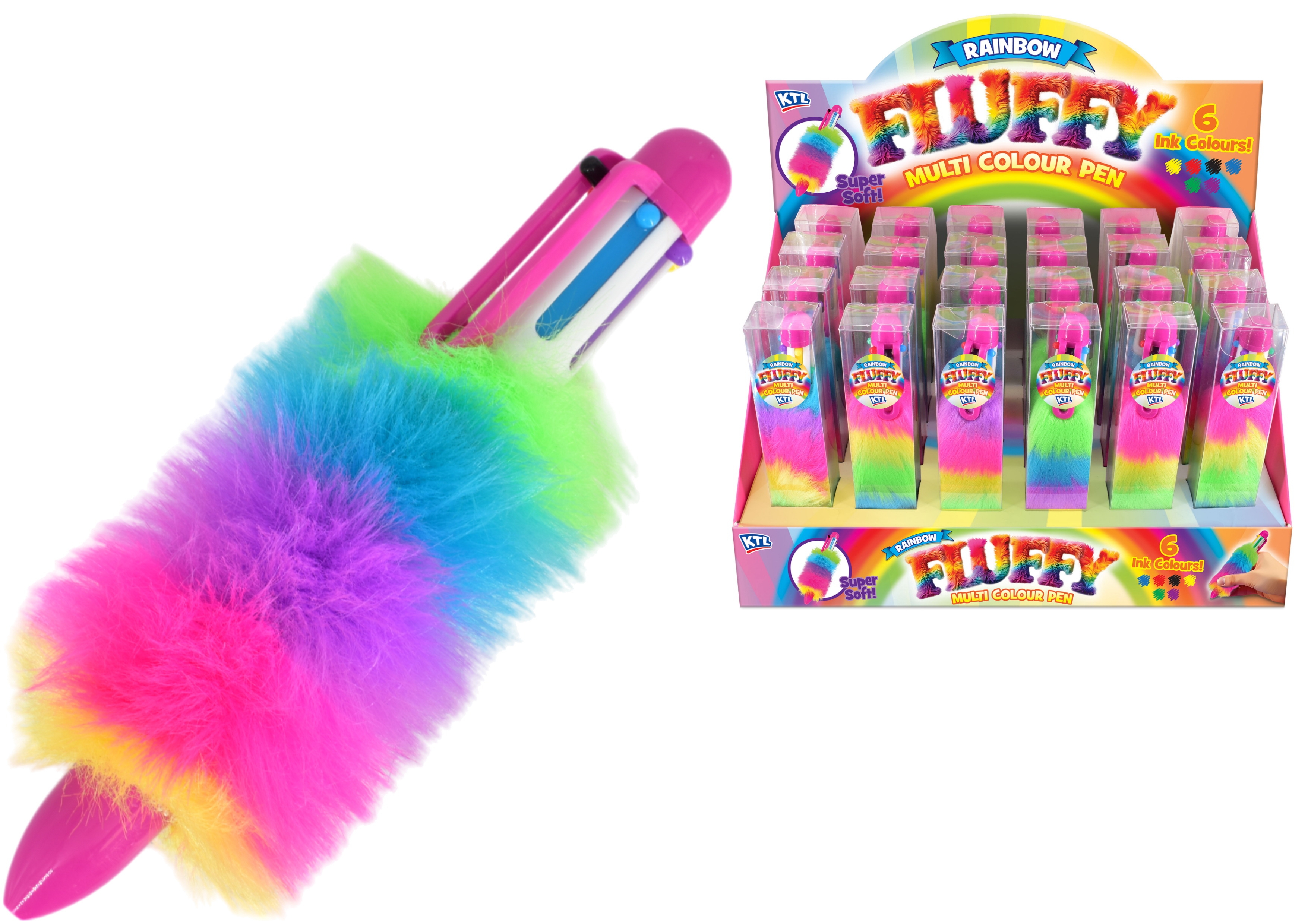 FLUFFY RAINBOW 6 Multi Colour Ballpen CDU [Packs Only]