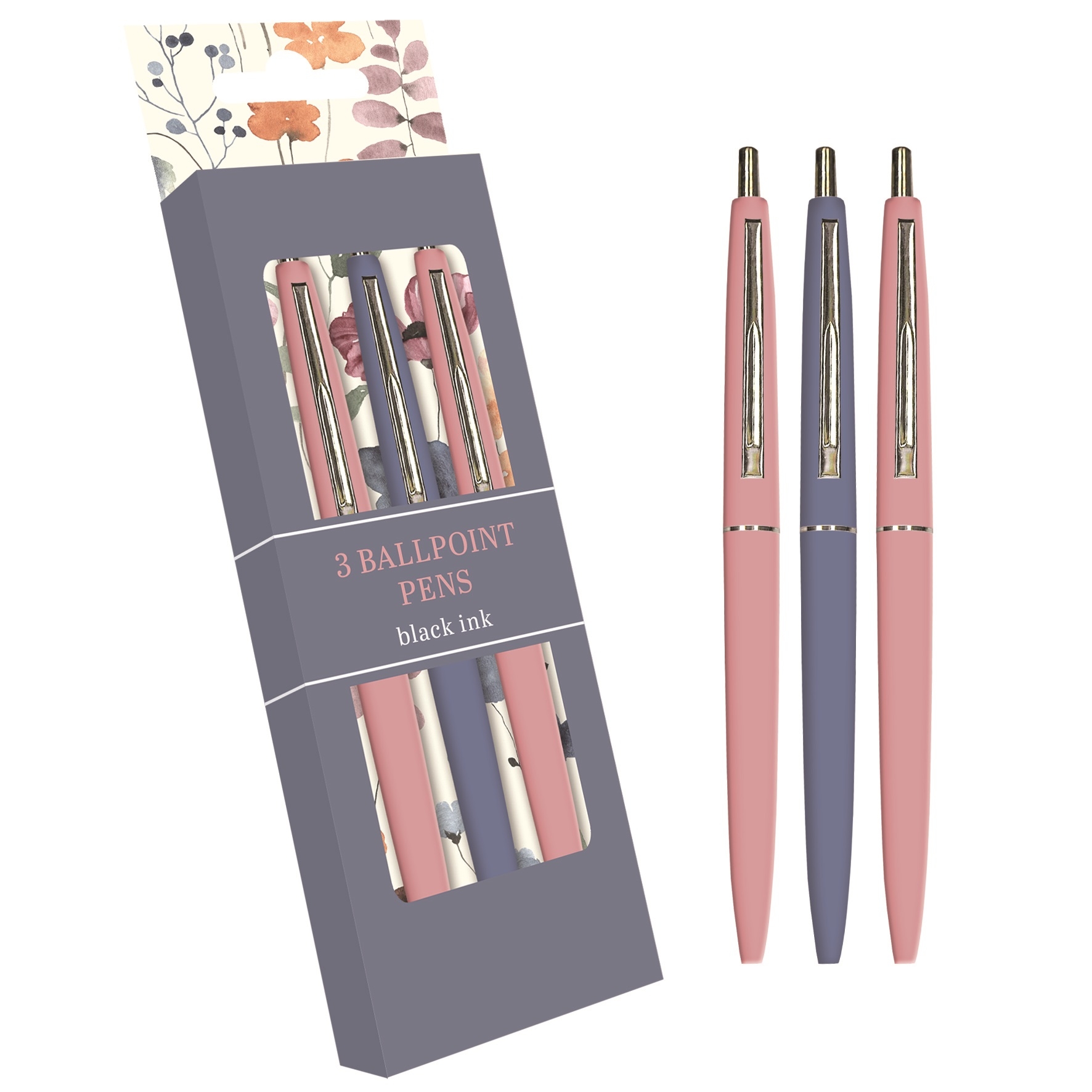 BALL PEN,Wild Bloom 3`s Black Ink Boxed H/pk [Packs Only]