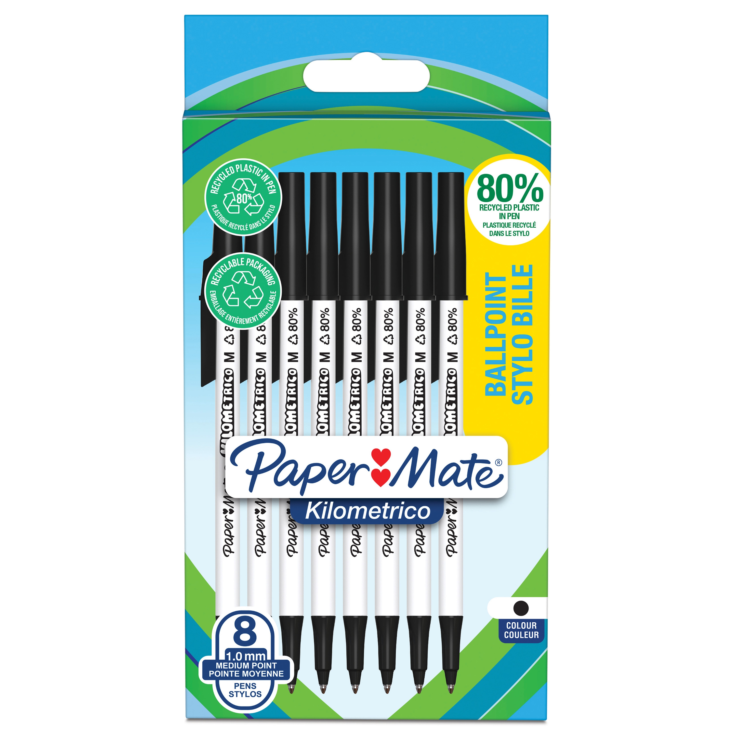 BALL PEN,Kilometric Black 8`s I/cd Papermate [Splittable]
