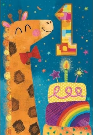 AGE 1 CARDS,Male 6`s Giraffe And Cake