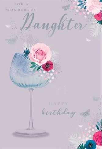 BIRTHDAY CARDS,6`s Daughter Glass, Flowers & Butterflies