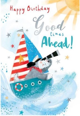 BIRTHDAY CARDS,6`s Boat, Dog & Sea.