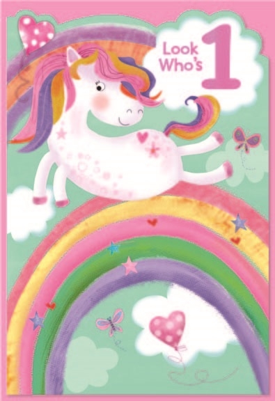 AGE 1 CARDS,Female 6`s Unicorn & Rainbow