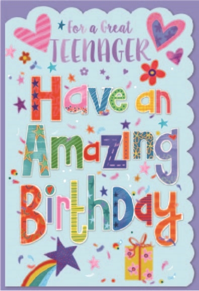 TEENAGER CARDS,Female 6`s Text, Hearts, Flowers & Stars