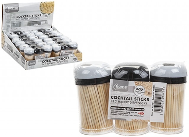 COCKTAIL STICKS, 3 Despensers of 200 Shrink Wrapped, 600`s [Packs Only]