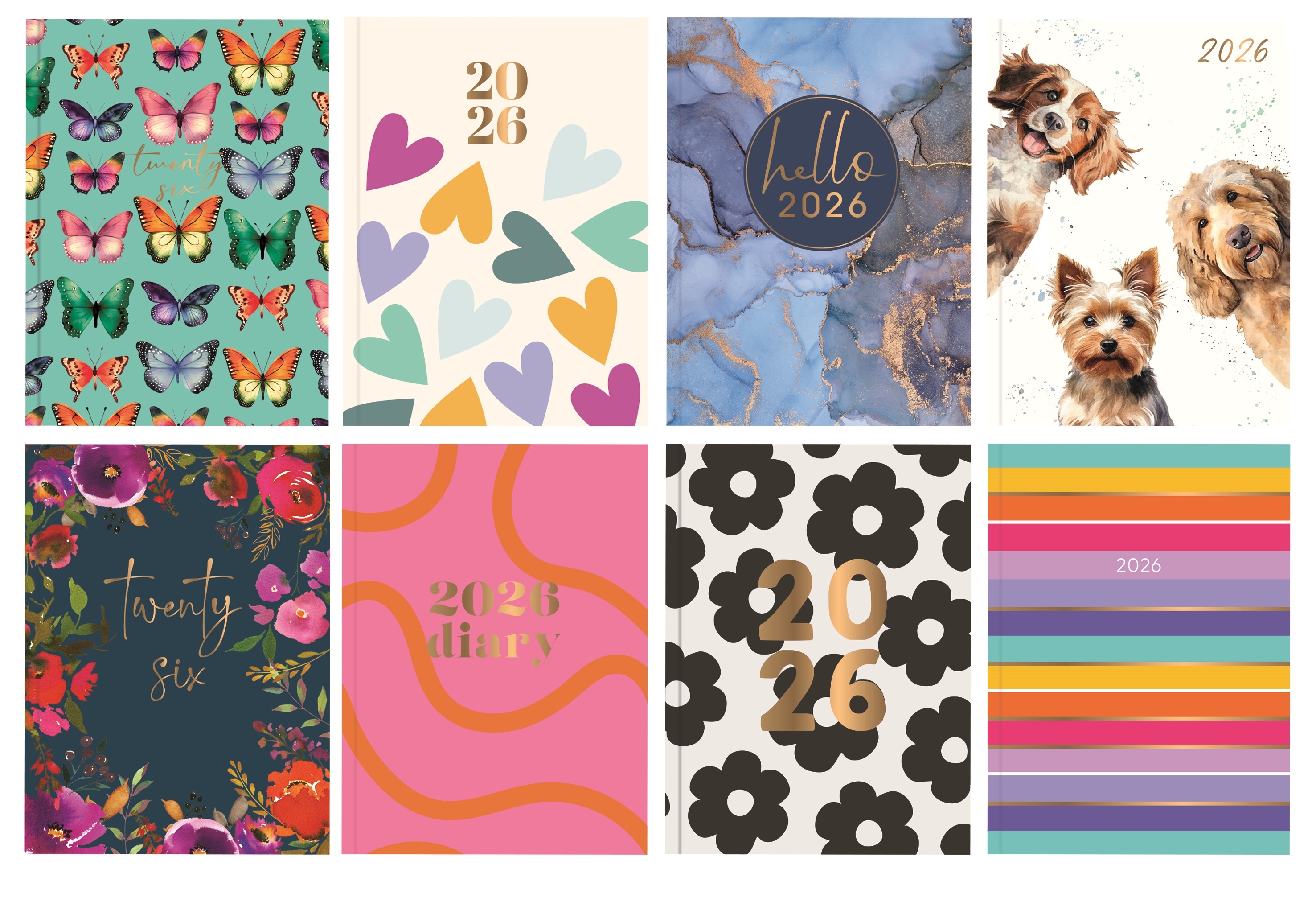 DESK DIARY,A5, 8 Asst Designs, Silver Foil Week to View 2026 [Packs Only]