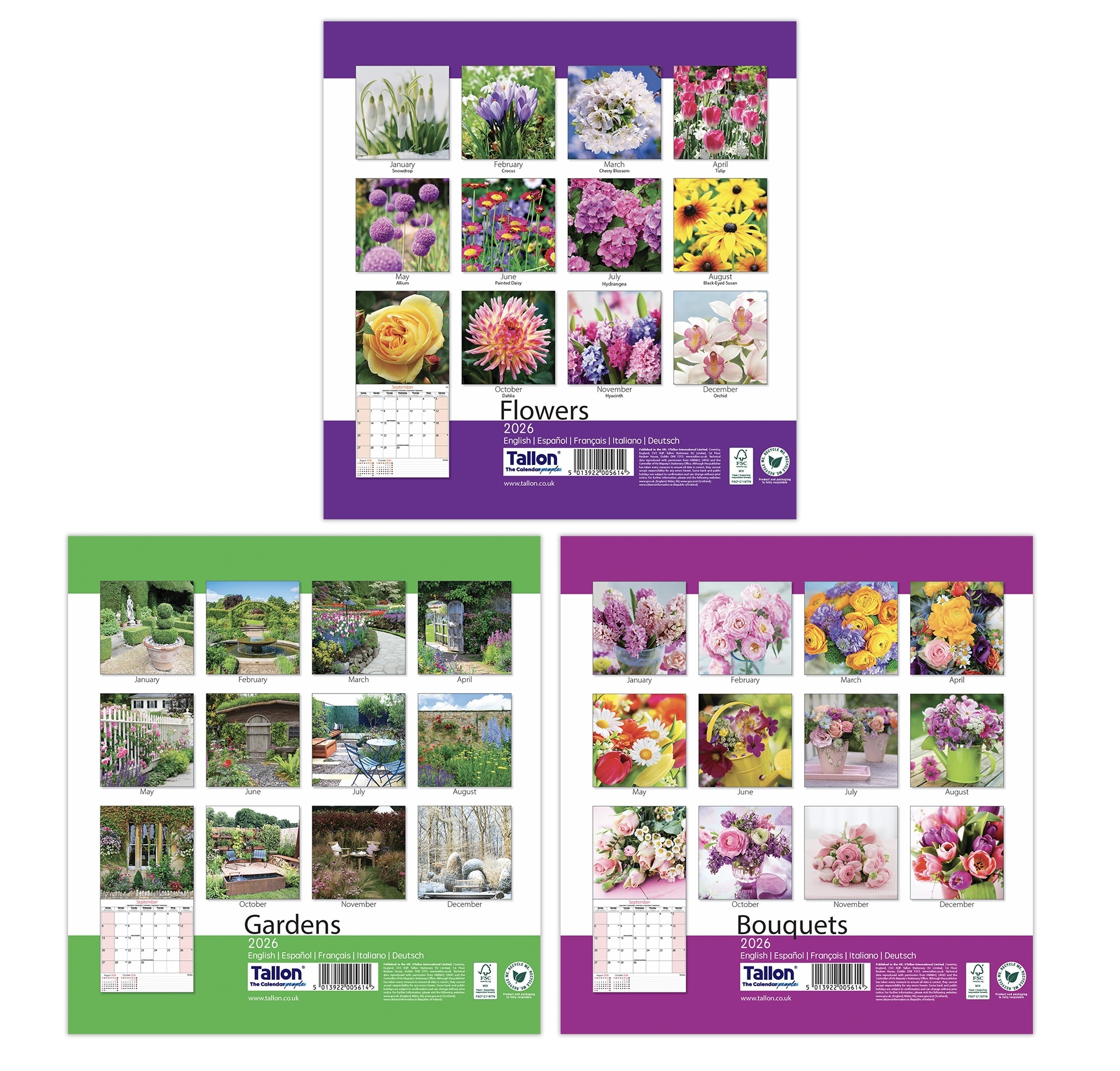 CALENDAR,Square,Flowers, Gardens & Bouquets 2026 [Packs Only]