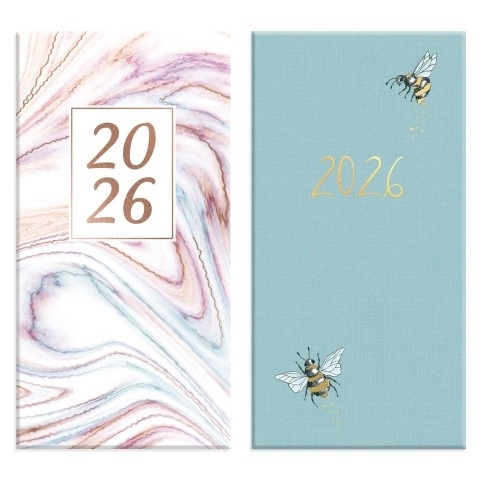 DIARY, Slim Week To View Marble/Bee Des.2 Asst. 2026 [Packs Only]