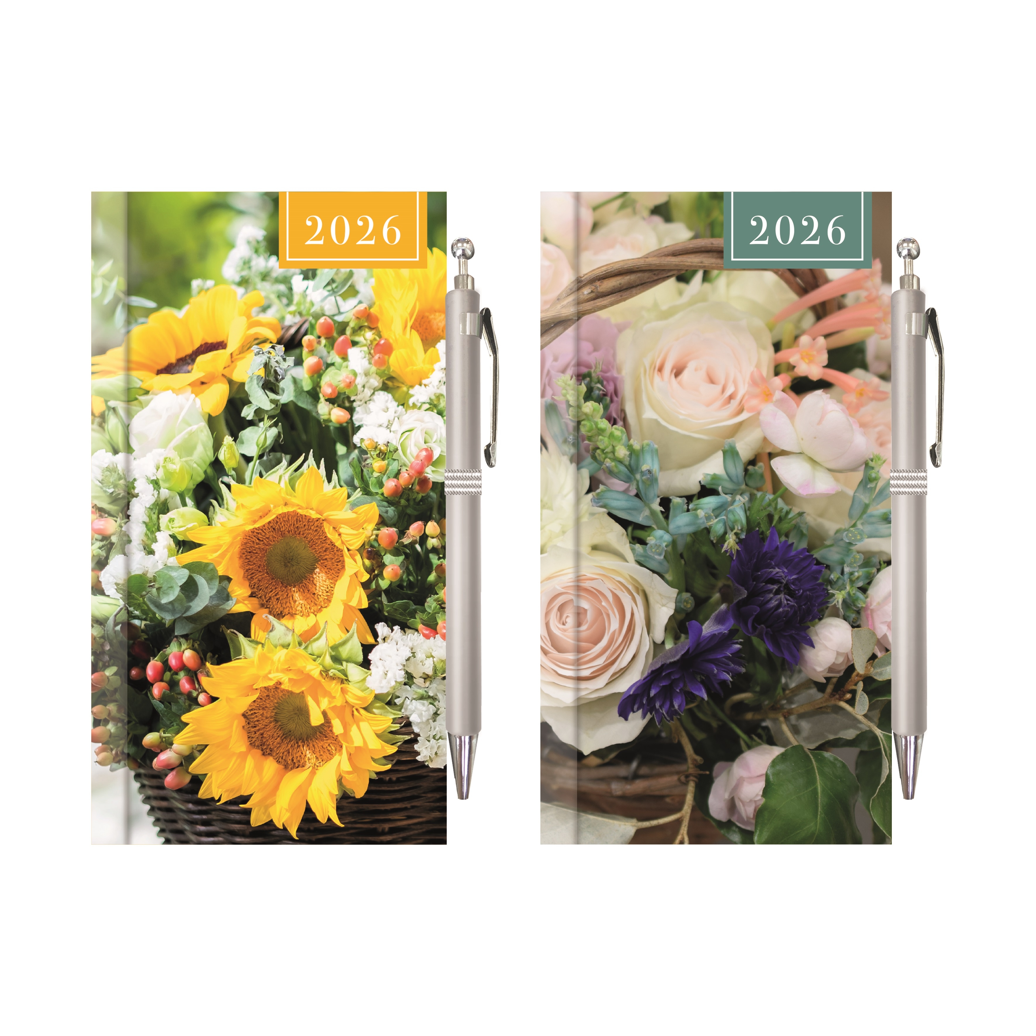 DIARY,Slim, Floral Photo, & Pen, 2 Asst 2026 CDU [Packs Only]