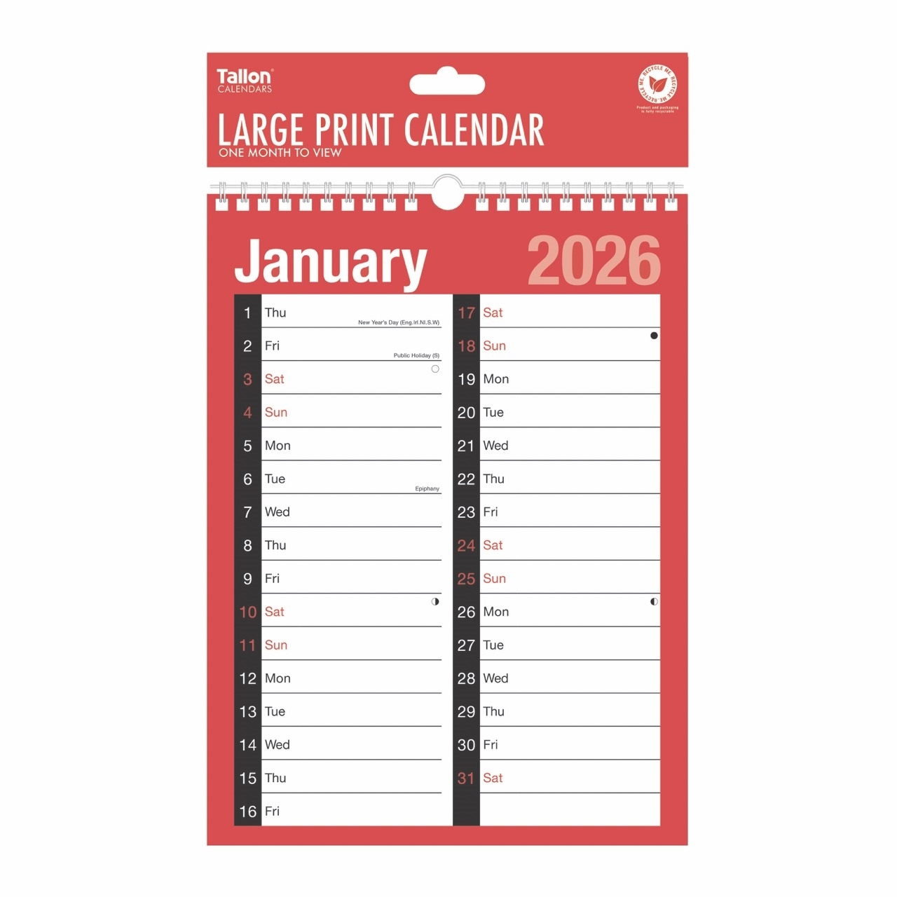CALENDAR,A4 Engagement, Large Print, 2026 Twin Wire, [Packs Only]