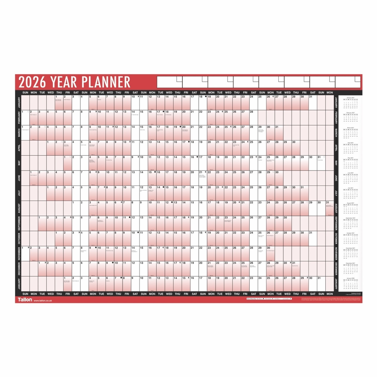 YEAR WALL PLANNER 2026 Inc. Pen & Sticky Notes,H/pk [Packs Only]