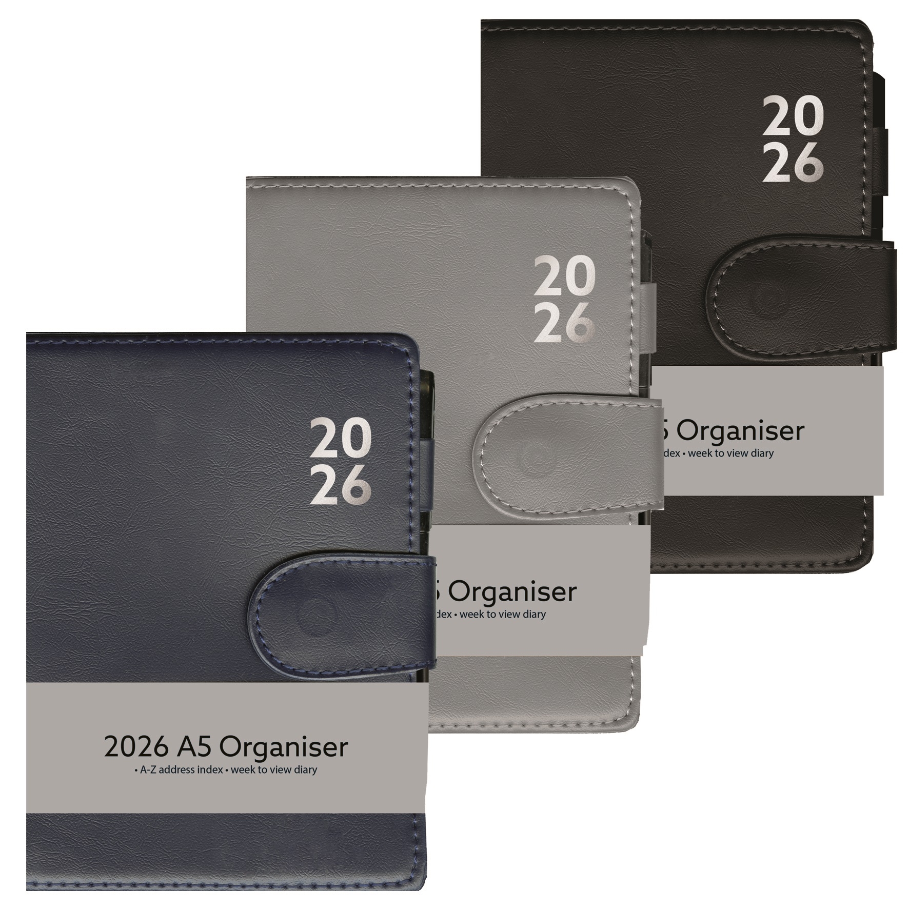 DIARY/ORGANISER,A5,Week to View,With Pen,3 Asst, 2026 [Packs Only]