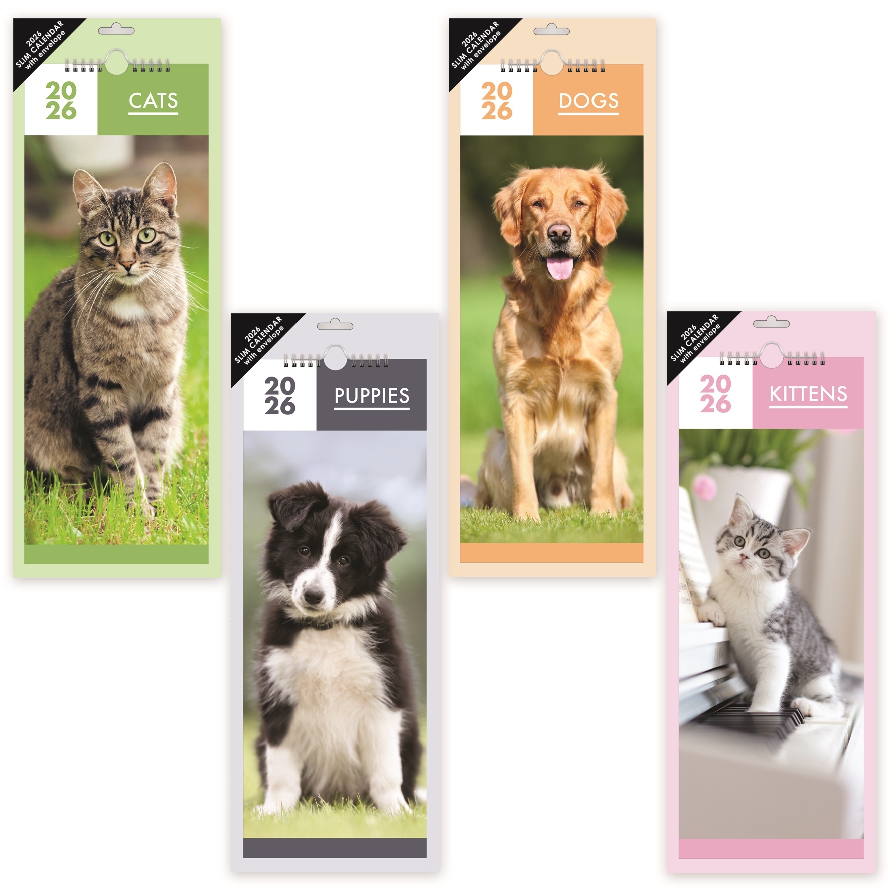 CALENDAR,Super Slim,Pups,Dogs Kittens & Cats, 2026 H/pk [Packs Only]