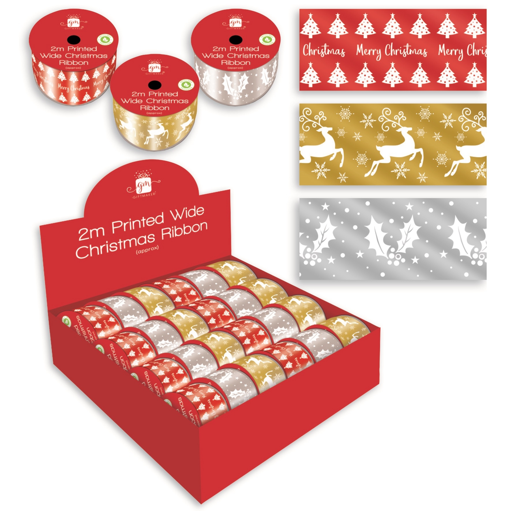 RIBBON,2m Printed Christmas Designs CDU [Splittable]