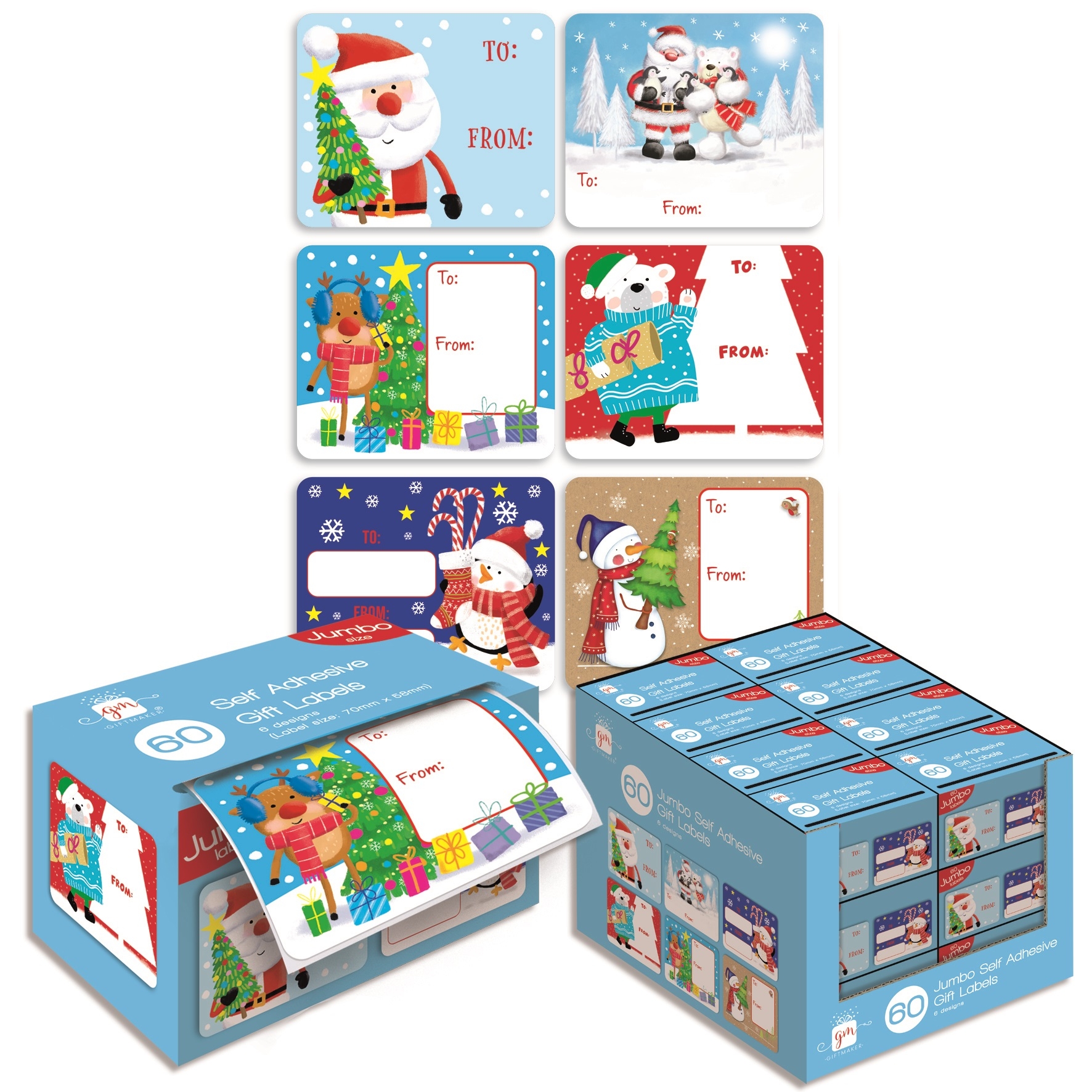 XMAS LABELS,Jumbo Novelty Boxed 60`s Self Adhesive [Splittable]