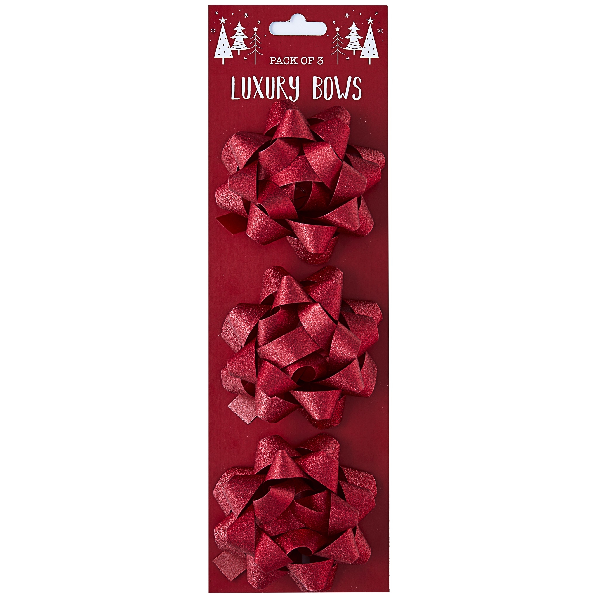 BOW,Luxury Red Glitter 7.5cm 3`s I/cd [Packs Only]