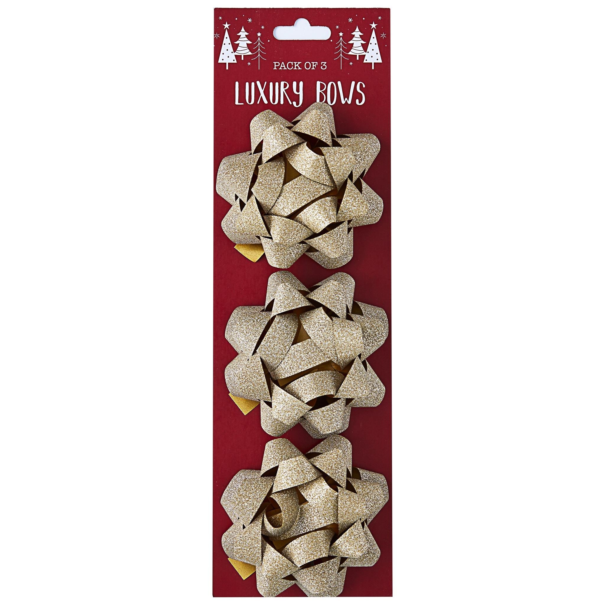 BOW,Luxury Gold Glitter 7.5cm 3`s I/cd [Packs Only]