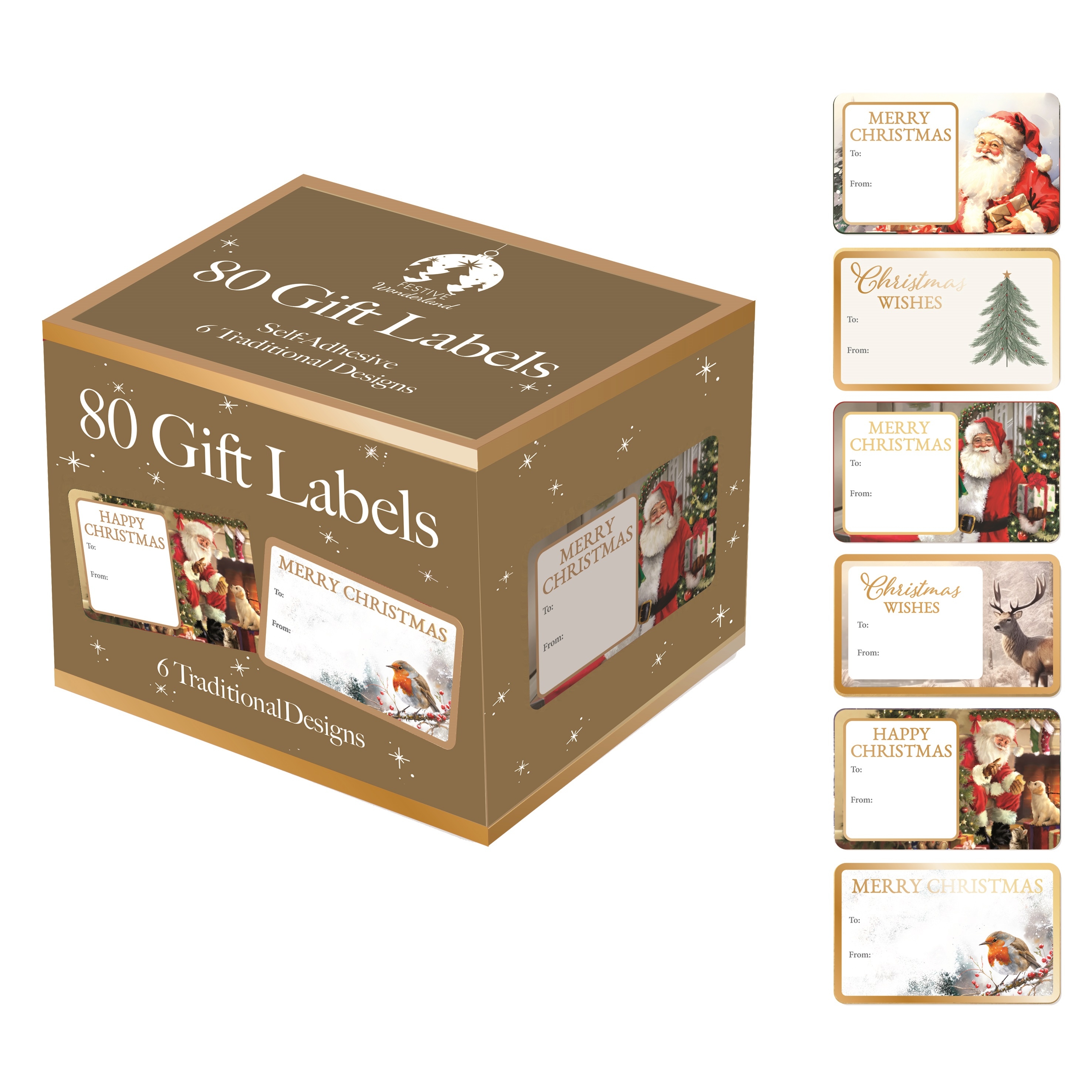 XMAS LABELS,Roll Traditional Gold Foil 80`s Boxed CDU [Splittable]