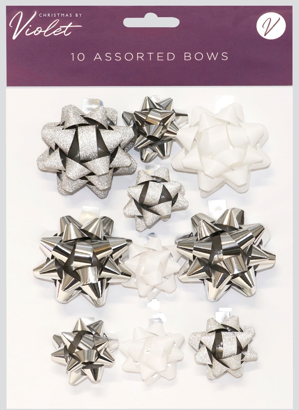 BOWS,Silver Assorted 10`s H/pk Bag [Splittable]