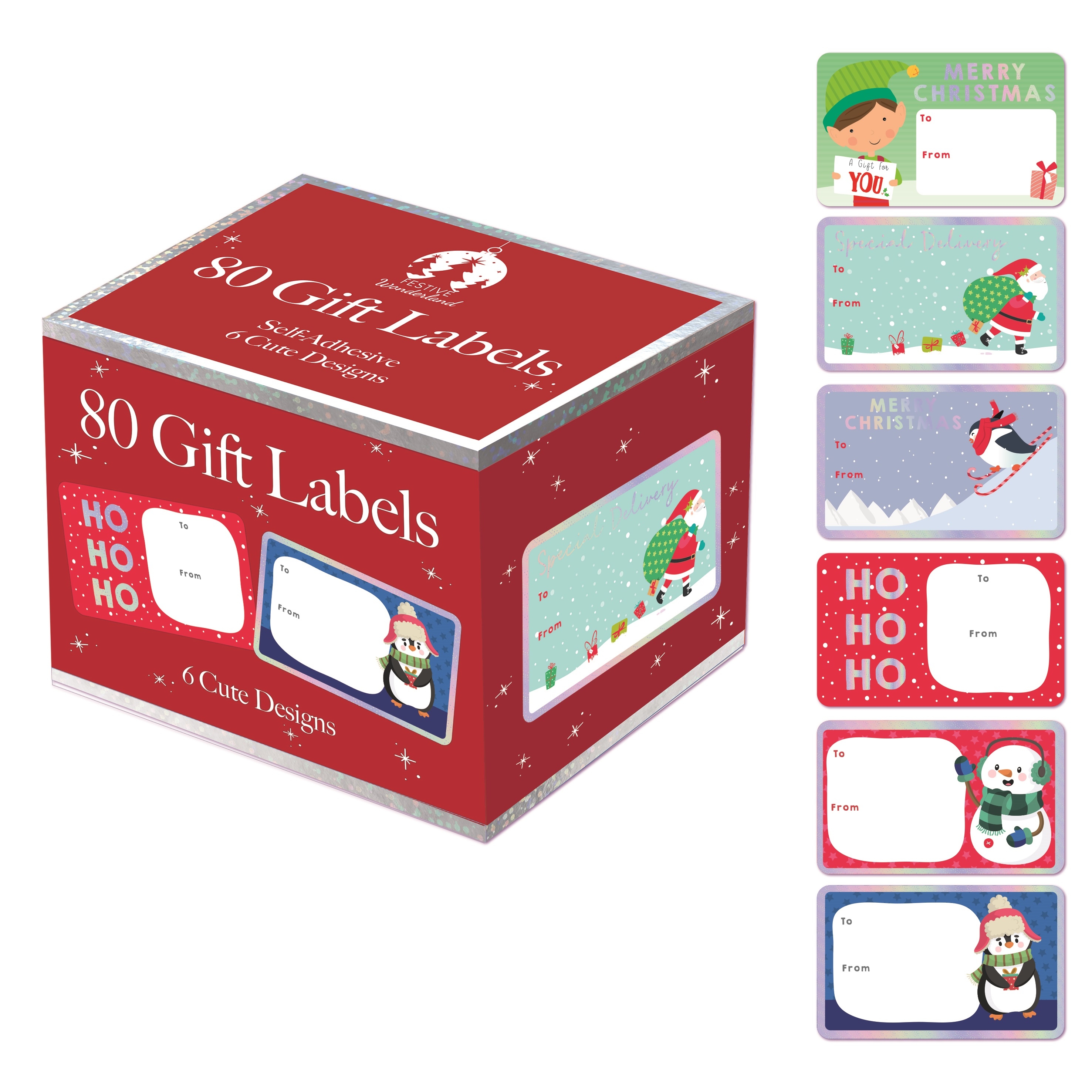 XMAS LABELS,Roll Holographic Cute 80`s Boxed CDU [Splittable]
