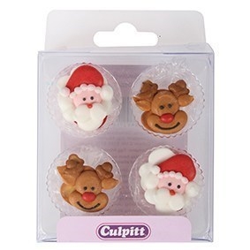 SUGAR DECORATIONS XMAS Santa & Rudolph Asst. 12`s [Packs Only]