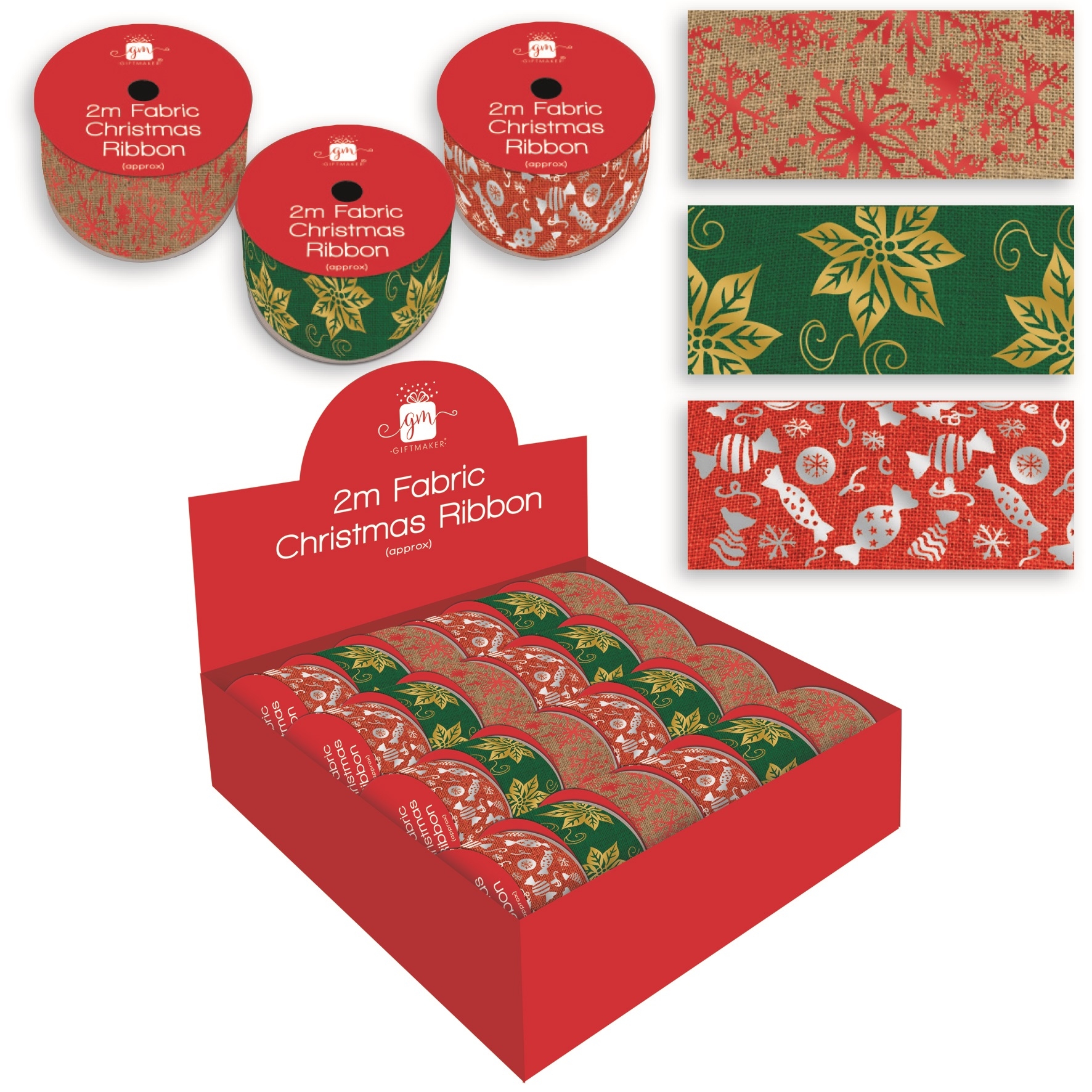 RIBBON,2m Fabric Christmas Designs CDU [Splittable]