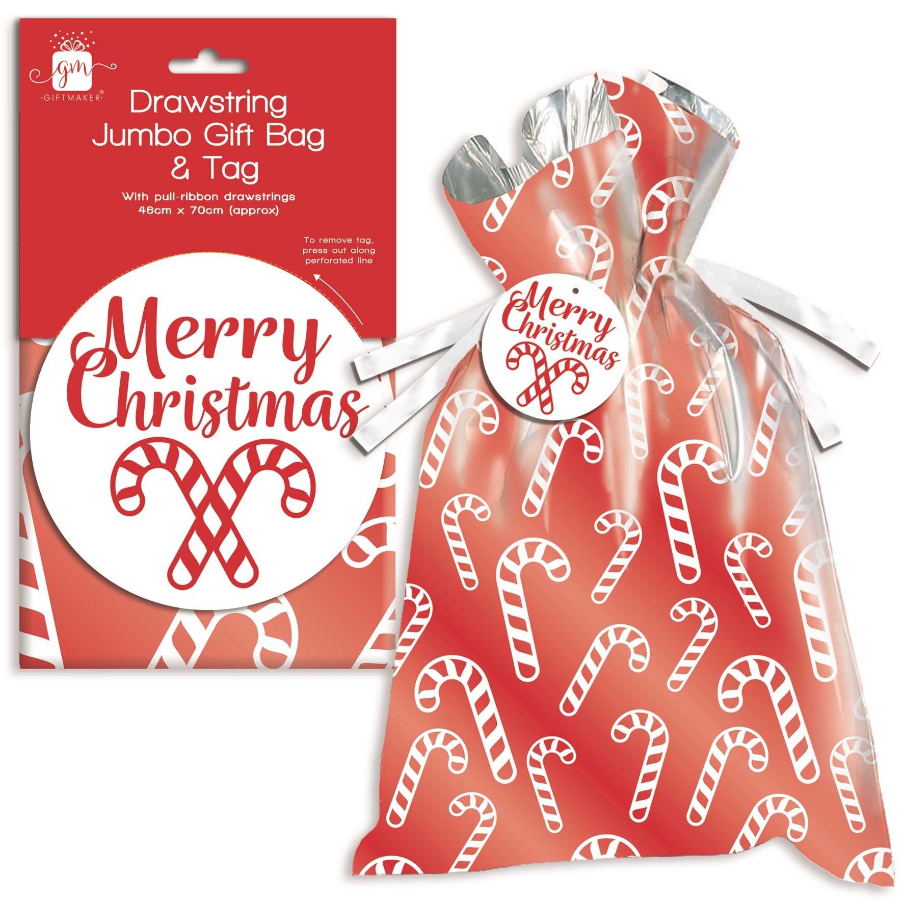 SANTA SACK,Drawstring,Silver Holgraphic (Jumbo) 46 x 70cm [Splittable]