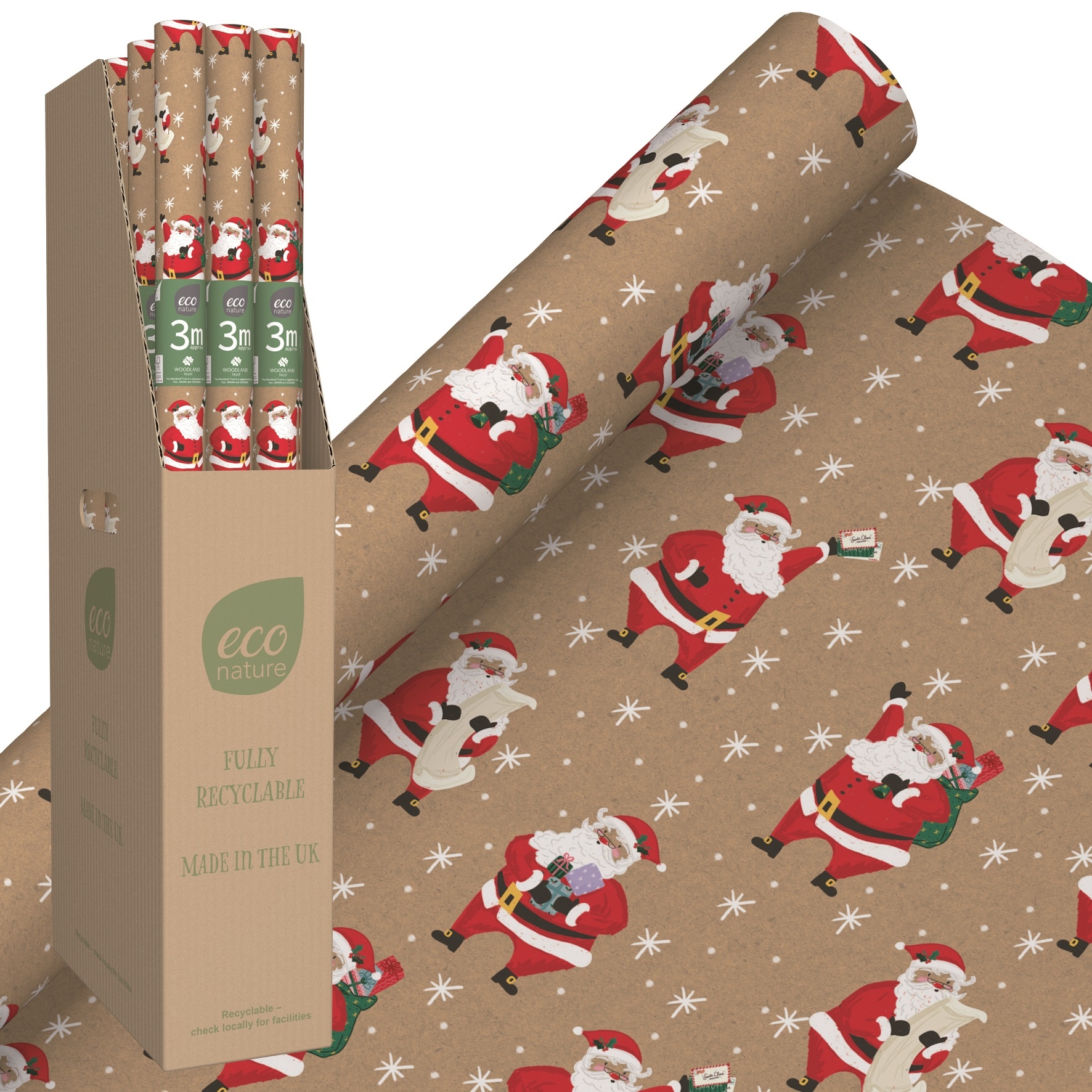 XMAS ROLLWRAP,3m Eco Nature Festive Santa FDU [Packs Only]