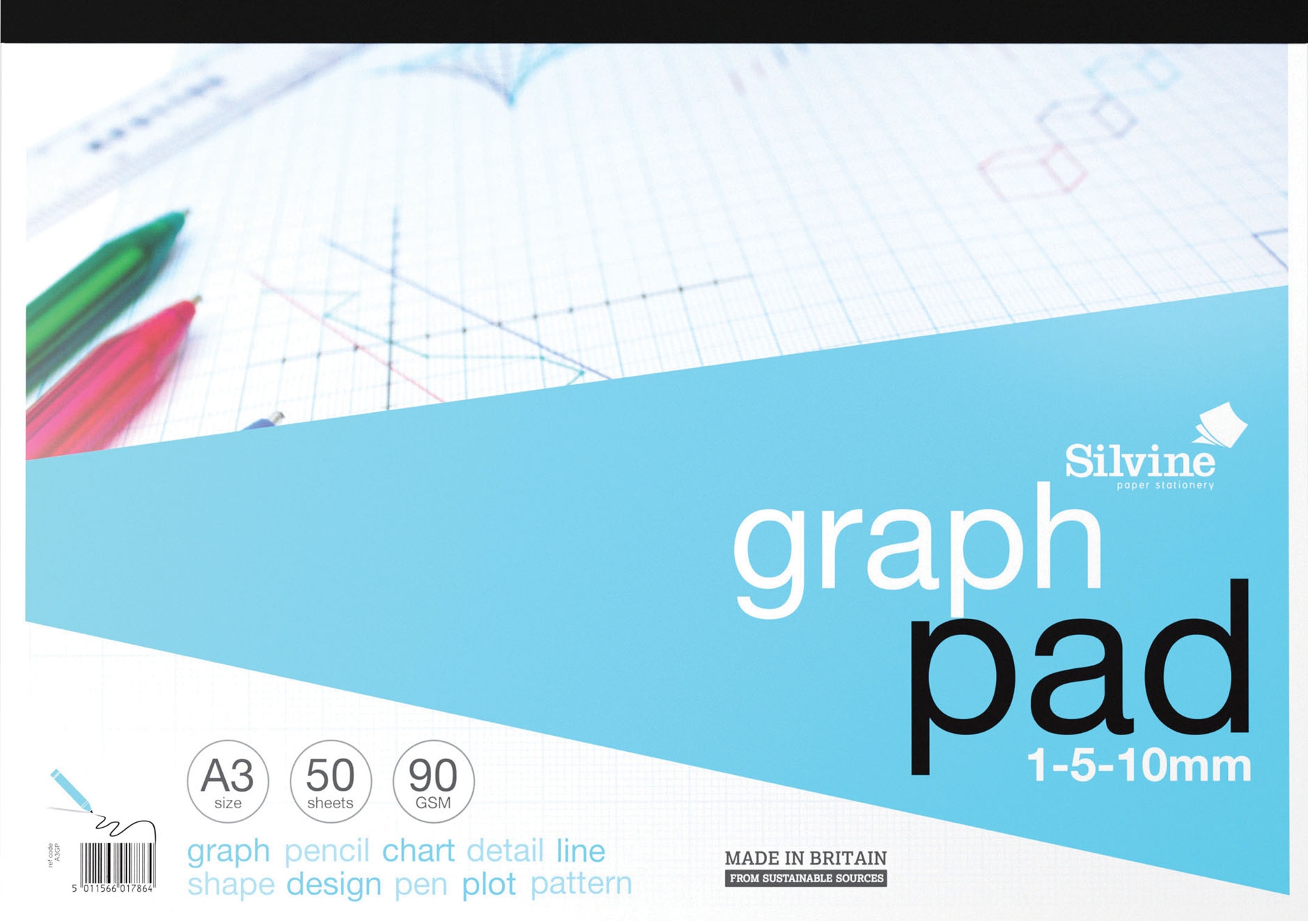 GRAPH PAD,1-5-10mm.A3 50 lv Silvine [Packs Only]
