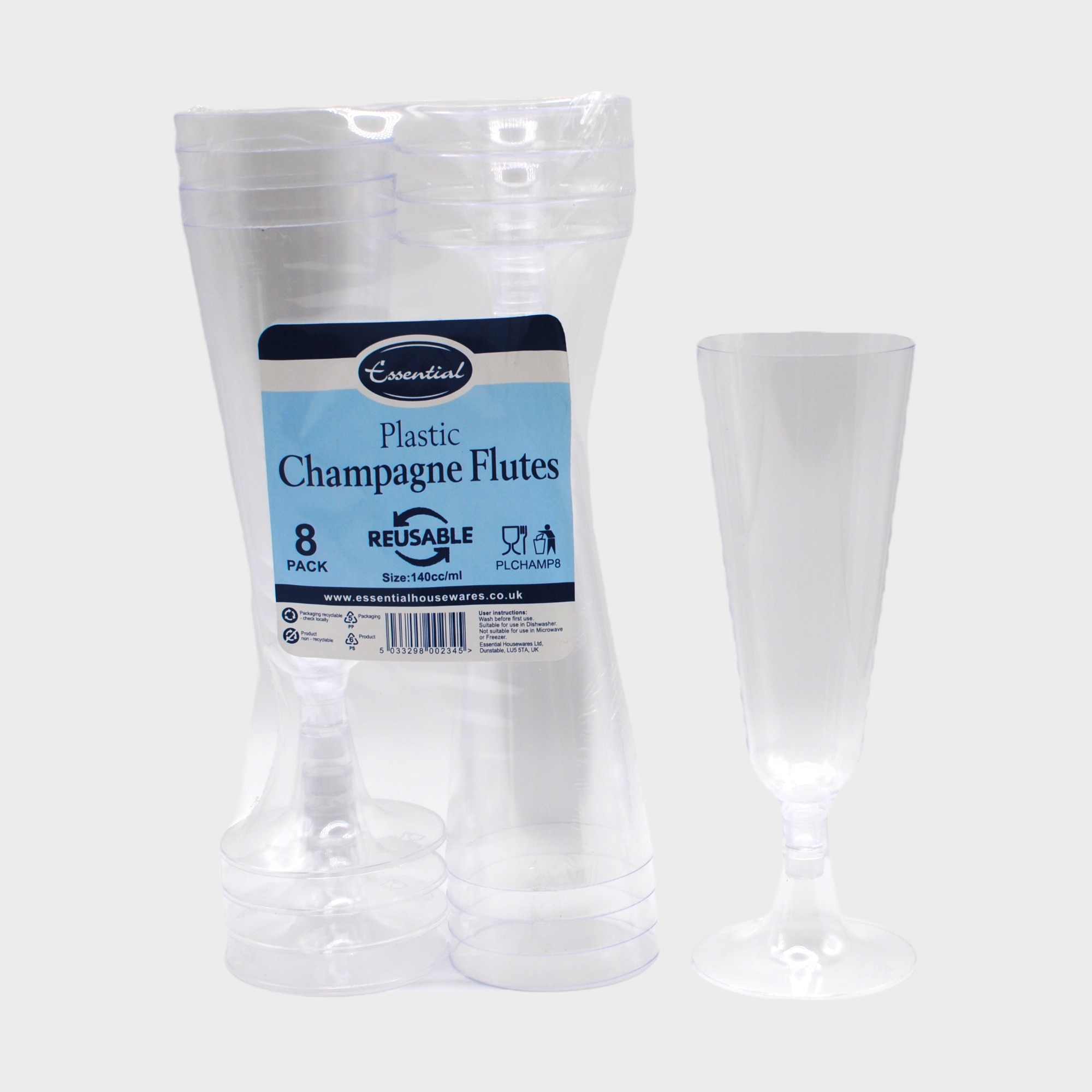 CHAMPAGNE FLUTE,Reusable Plastic 140ml 8`s [Splittable]