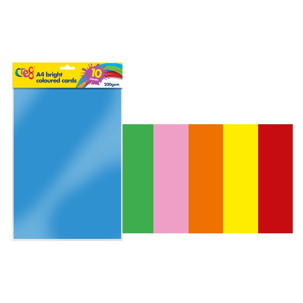 CARD,A4 Bright Coloured 10`s H/pk (Cre8) [Packs Only]
