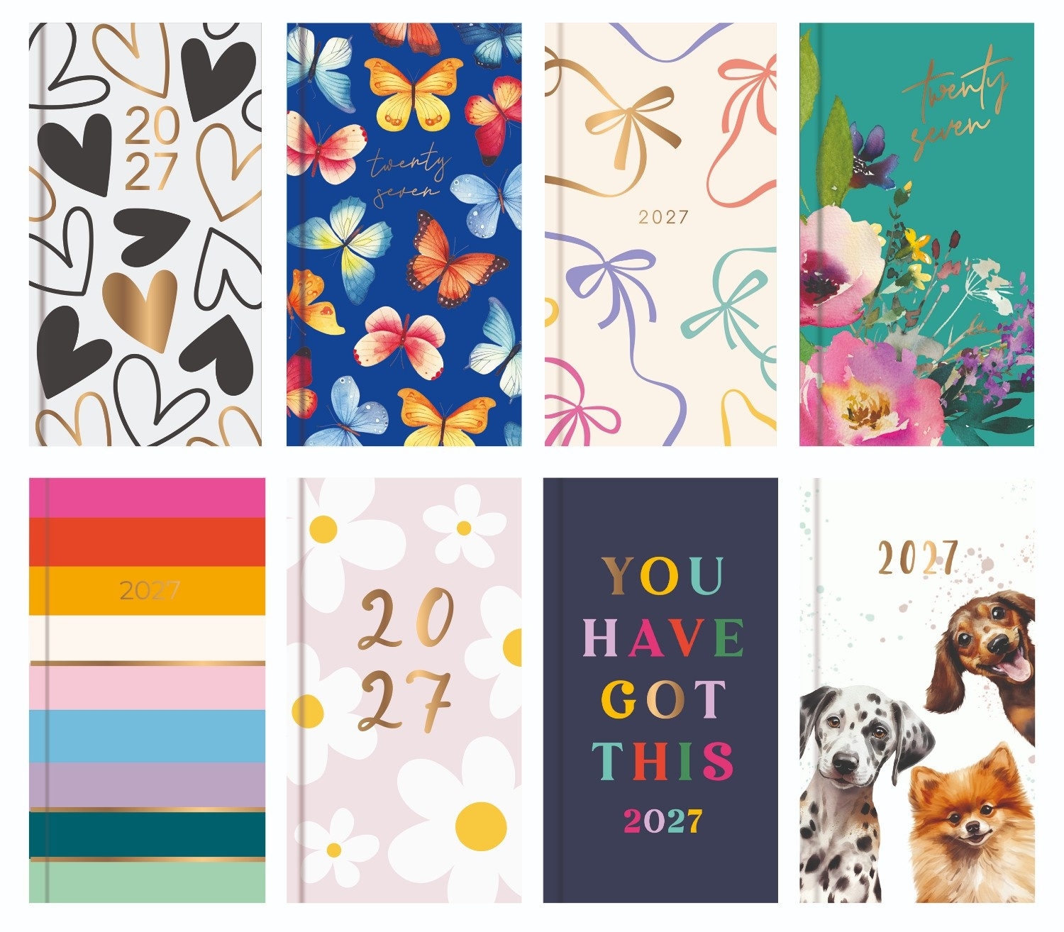 DIARY,Slim,8 Asst Designs, Silver Foil Week to View 2027 [Packs Only]