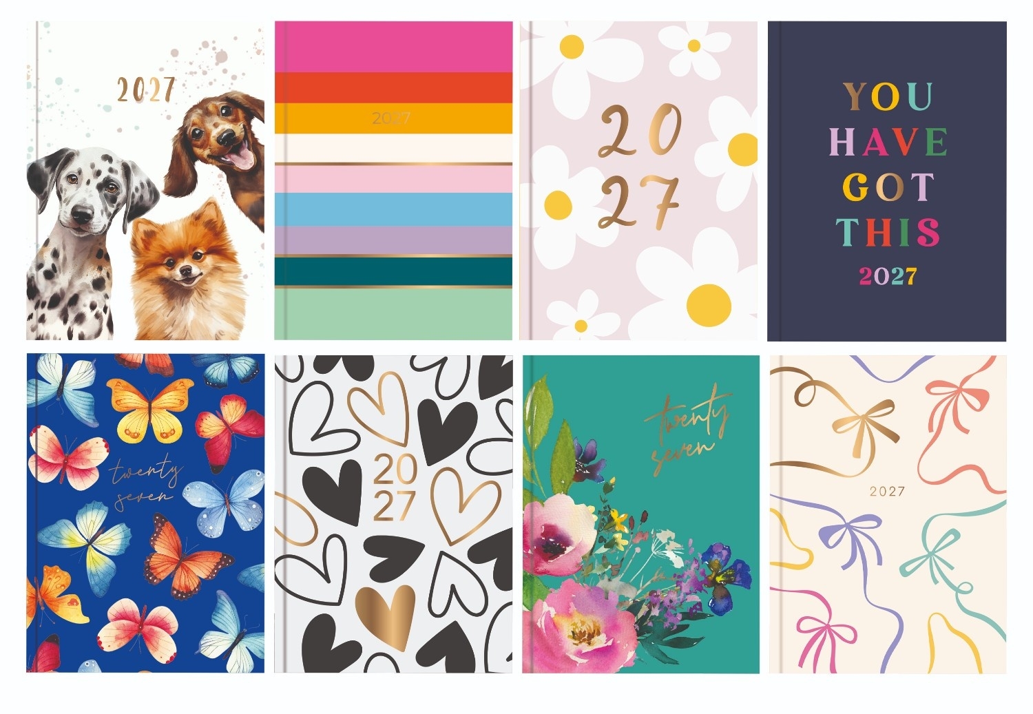 DESK DIARY,A5, 8 Asst Designs, Silver Foil Week to View 2027 [Packs Only]