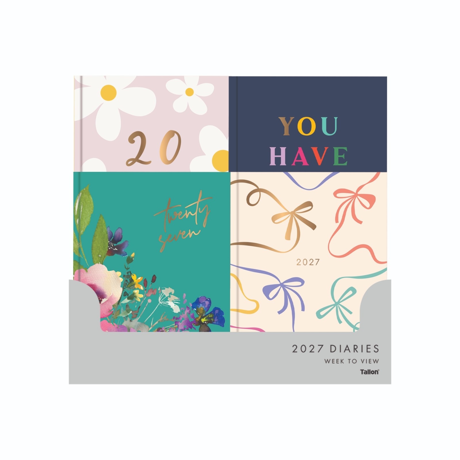 DESK DIARY,A5, 8 Asst Designs, Silver Foil Week to View 2027 [Packs Only]