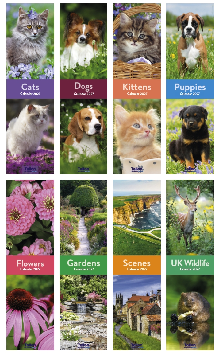 CALENDAR,Slim,Photographic, 8 Asst Animal,Floral etc H/pk [Packs Only]