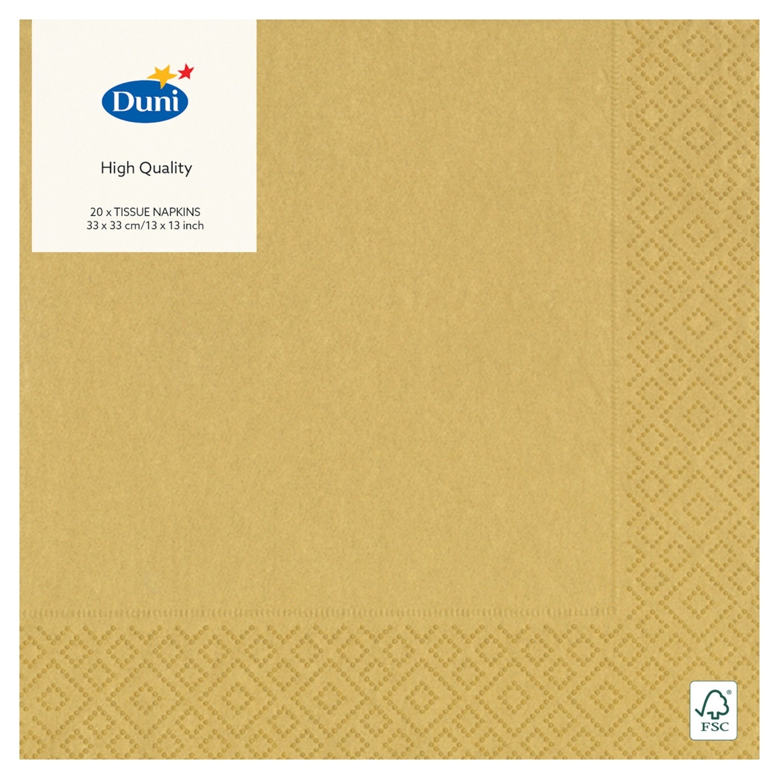 NAPKINS,33cm 2ply Gold 20`s [Splittable]