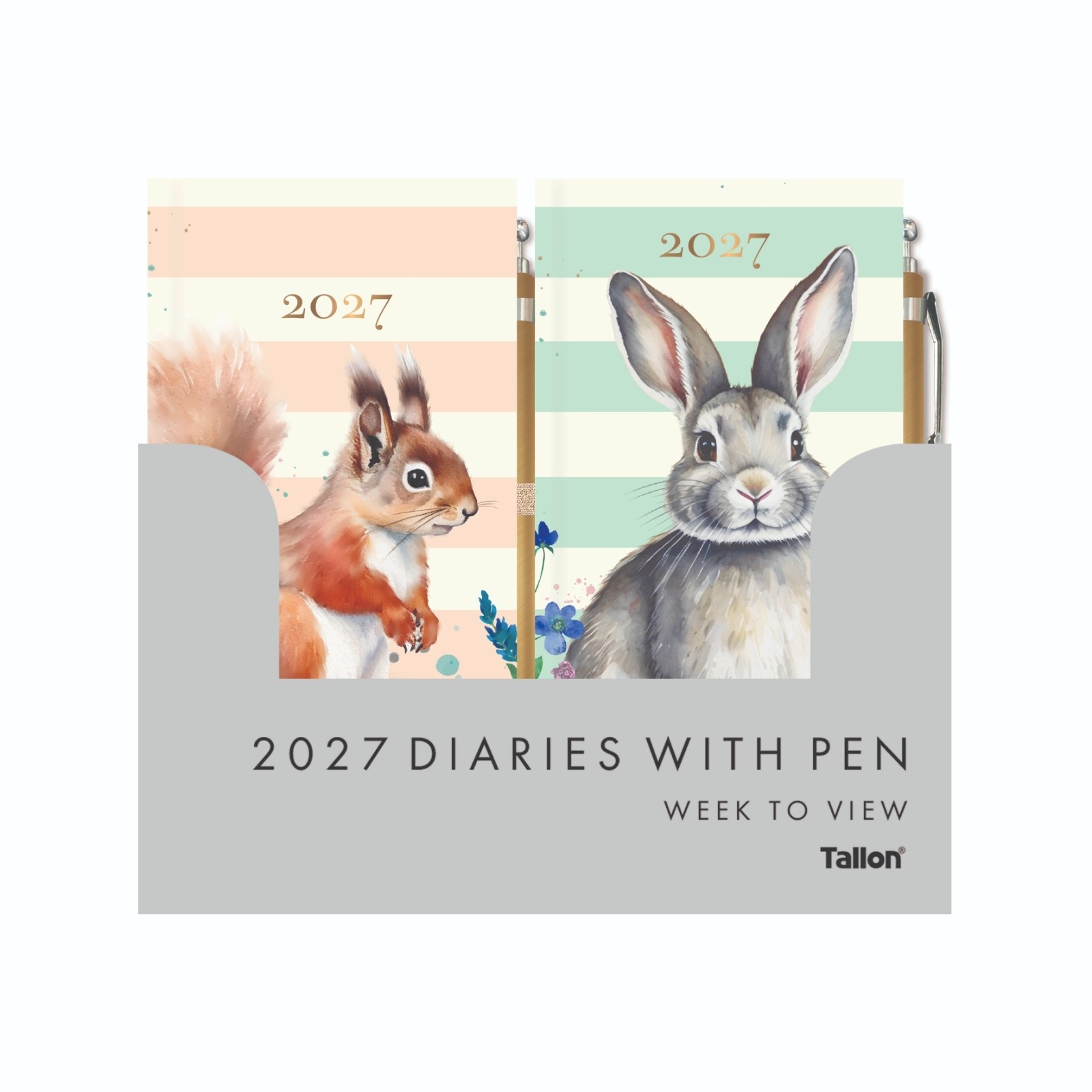 DIARY,Slim Animals with Pen,Slim 2 Assorted 2027 CDU [Packs Only]