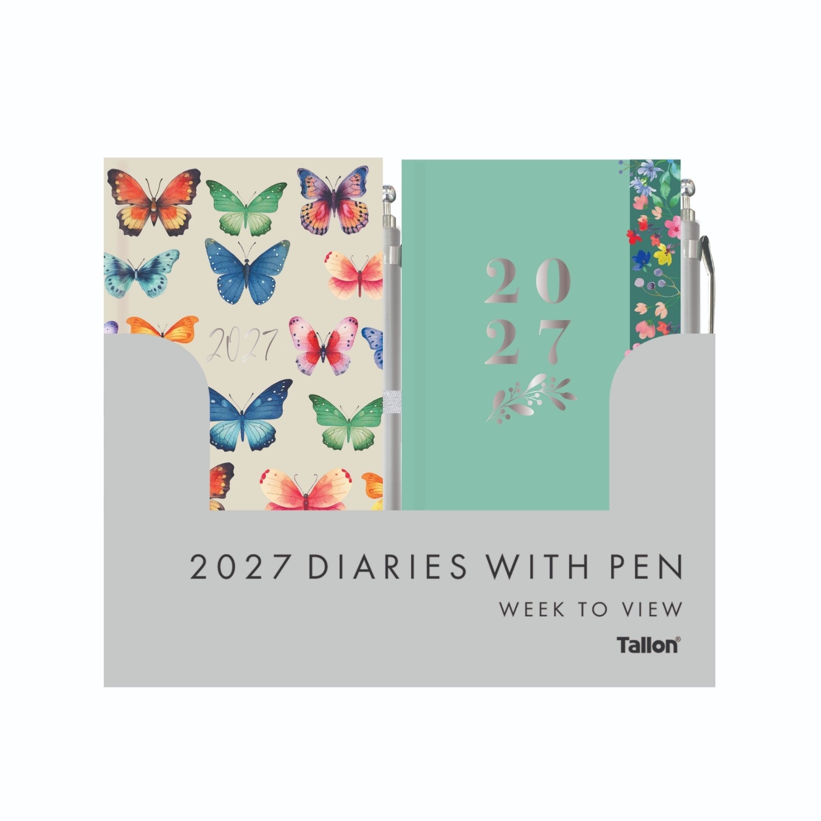 DIARY,Slim, Butterfly/Floral with Pen, 2 Asst 2027 CDU [Packs Only]