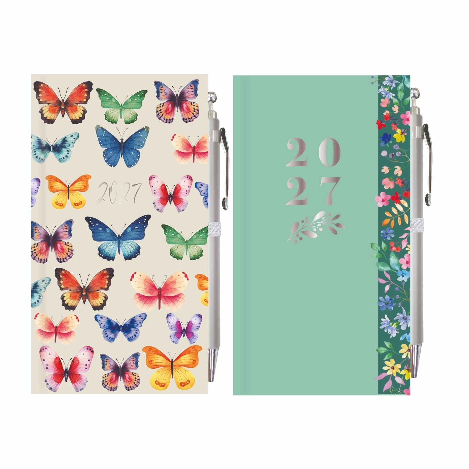DIARY,Slim, Butterfly/Floral with Pen, 2 Asst 2027 CDU [Packs Only]