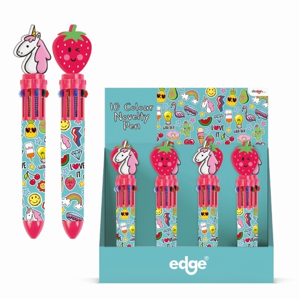 BALL PEN, 10 Colour, Unicorn & Stawberry Asst. CDU [Packs Only]