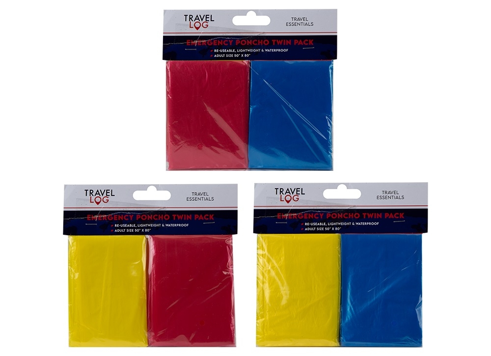 EMERGENCY PONCHO,Universal Size Assorted Colours 2`s H/pk [Splittable]