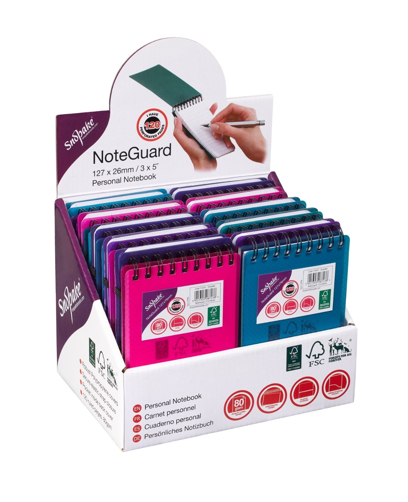 NOTEBOOK,Banded Poly Cover Noteguard A6 Asst.Cols CDU [Packs Only]