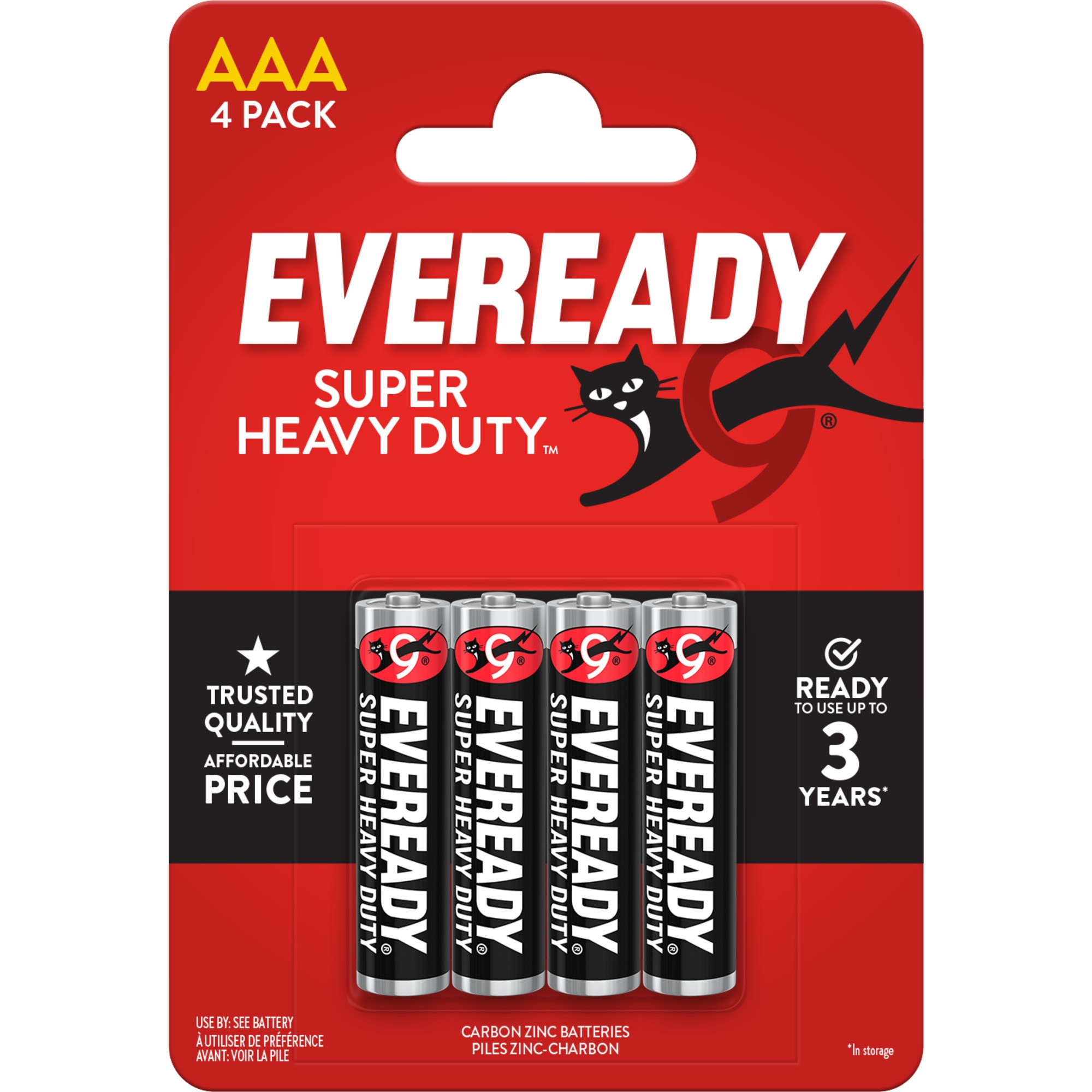 EVEREADY, Super Heavy Duty Zinc Batteries AAA 4`s I/cd [Packs Only]
