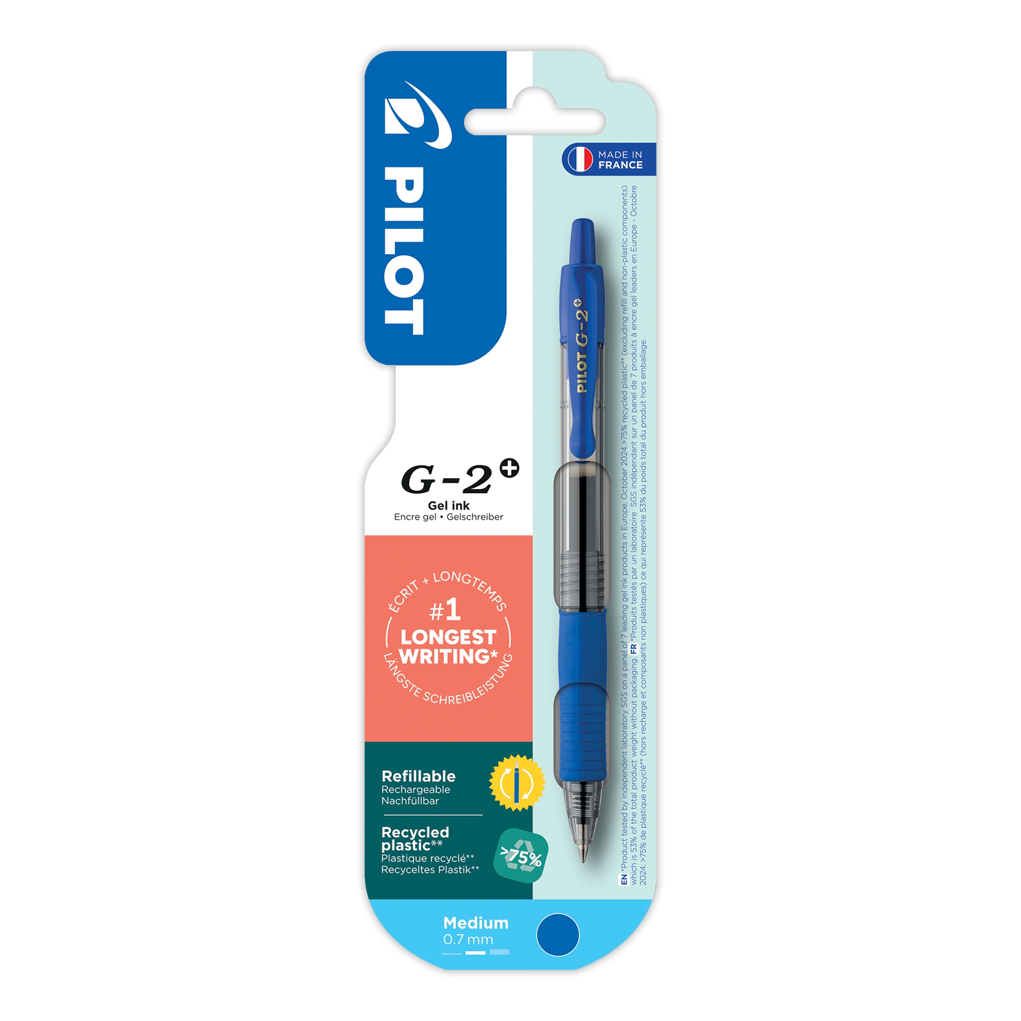 ROLLERBALL PEN,G2+ 0.7 R/Grip Retractable Blue I/cd (Pilot) [Splittable]