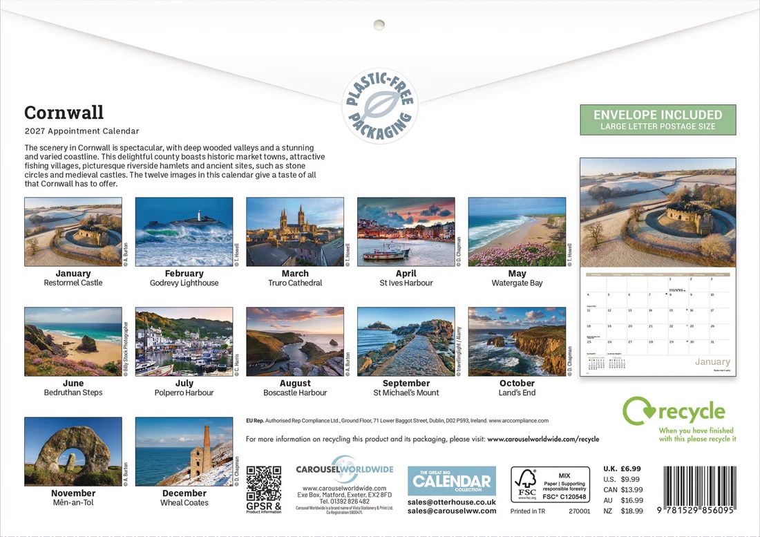 CALENDAR,A4,Cornwall [Packs Only]