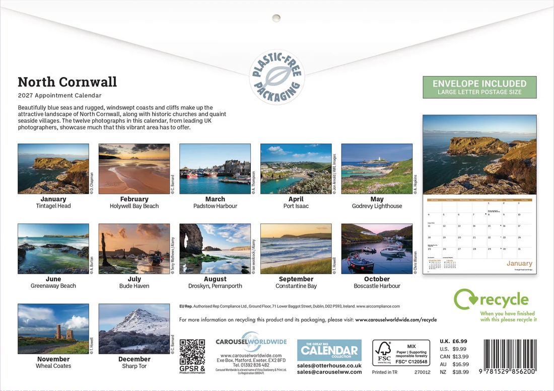 CALENDAR,A4,North Cornwall [Packs Only]
