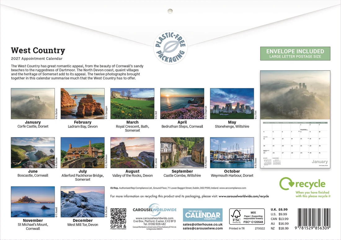 CALENDAR,A4,West Country [Packs Only]